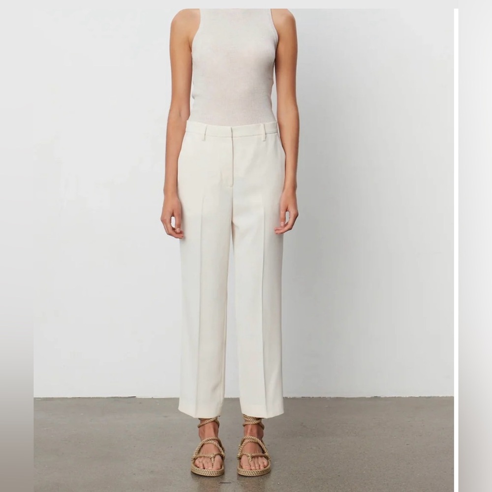 Scandinavian Luxury Classic Cream Women's High Waist Cropped Ankle Pants Nwt